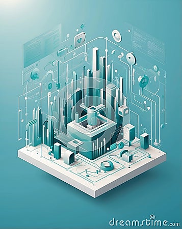 Isometric Vector Flowchart with Gears and Checkmarks for Process Improvement Cartoon Illustration