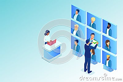 vector of HR people reviewing online employee candidates for job positions in a company Stock Photo