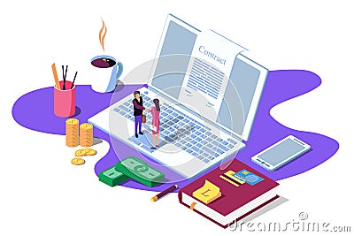 Isometric Vector illustration on white background. Concept for strategic partnership, crowdfunding, business success. Vector Illustration