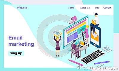 Isometric vector landing page template for e-mail marketing Stock Photo