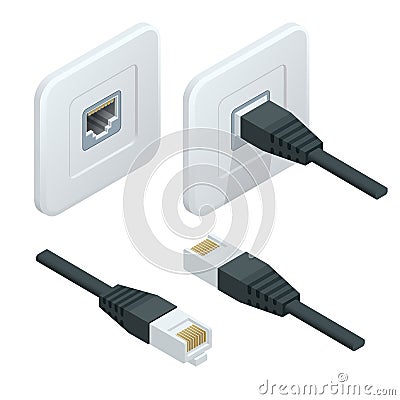 Isometric Vector network socket icon. LAN cable network internet. Vector Illustration