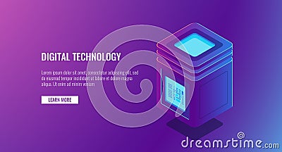 Isometric vector server room, personal data protection concept, big data processing, database icon, cloud storage Vector Illustration