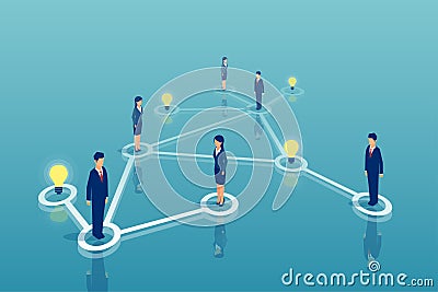 Isometric vector of a team of business people networking, sharing ideas brainstorming a startup Vector Illustration