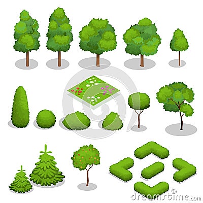 Isometric vector trees elements for landscape Vector Illustration