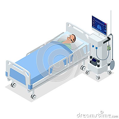 Isometric Ventilator Medical Machine designed to provide mechanical ventilation by moving breathable air into and out of Vector Illustration