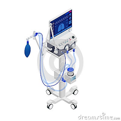 Isometric Ventilator Medical Machine designed to provide mechanical ventilation by moving breathable air into and out of Vector Illustration