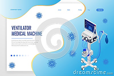 Isometric Ventilator Medical Machine designed to provide mechanical ventilation by moving breathable air into and out of Vector Illustration