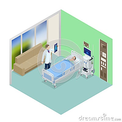 Isometric Ventilator Medical Machine designed to provide mechanical ventilation by moving breathable air into and out of Vector Illustration