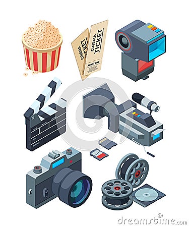 Isometric video cameras. Tools for video production Vector Illustration