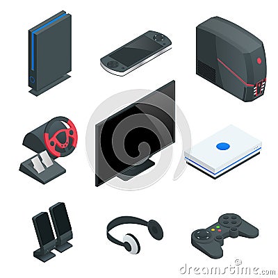 Isometric Video Game console icon set. Simple set of game console vector icons for web design isolated on white Vector Illustration