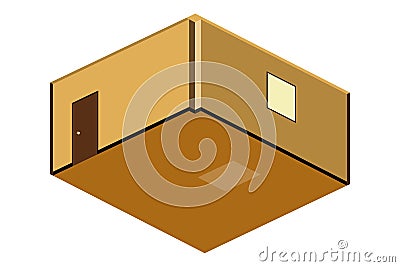 Isometric view of brown empty room with sunset, vector illustration Vector Illustration