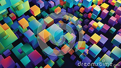 Abstract Geometric Disintegration: A Vibrant 3D Spectrum. Generative AI Stock Photo