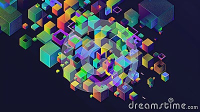 Abstract Geometric Disintegration: A Vibrant 3D Spectrum. Generative AI Stock Photo