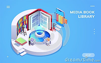 Isometric view on digital school or university library Vector Illustration