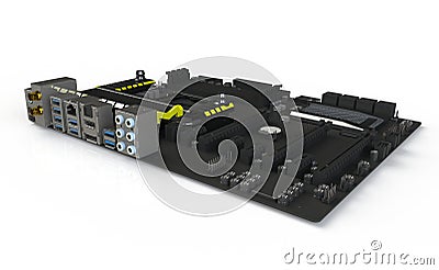 Isometric view of motherboard Isolated on white background Stock Photo