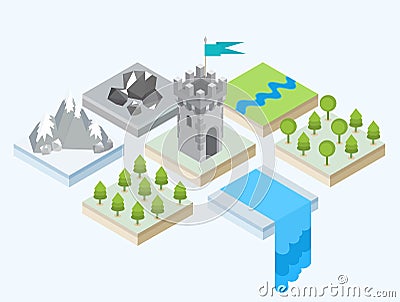 An isometric view of a tower and the surroundings Vector Illustration