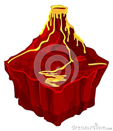 Isometric volcano on flying island. Game texture preset Vector Illustration