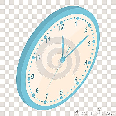 Isometric Wall clock. Clockwise. The Bright Dial. Vector Illustration