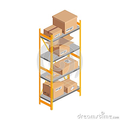 Isometric warehouse rack with boxes Vector Illustration