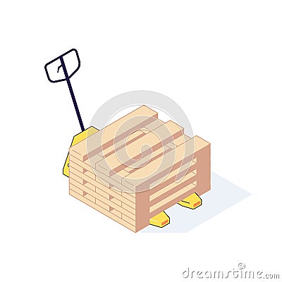 Isometric warehouse transport pallets equipment load. 3d storage pallets shelving racking stacking vector illustration Vector Illustration