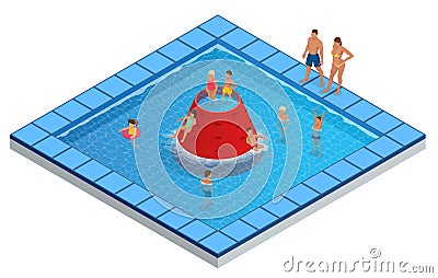 Isometric Water Park, Aquapark, Children s Slides vector illustration Vector Illustration