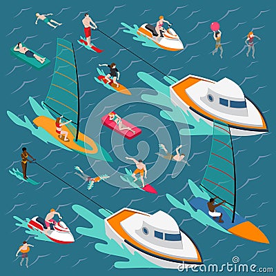 Water Sports Colored People Composition Vector Illustration