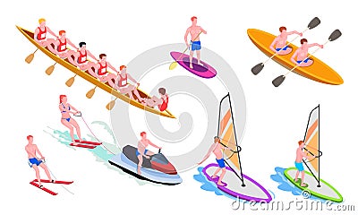 Isometric Water Sports Icon Set Vector Illustration