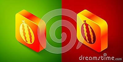 Isometric Watermelon icon isolated on green and red background. Square button. Vector Vector Illustration