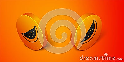 Isometric Watermelon icon isolated on orange background. Orange circle button. Vector Vector Illustration