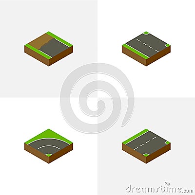 Isometric Way Set Of Rightward, Down, Bitumen And Other Vector Objects. Also Includes Right, Down, Unfinished Elements. Vector Illustration