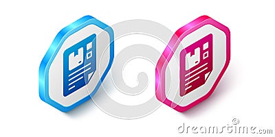 Isometric Waybill icon isolated on white background. Hexagon button. Vector Stock Photo