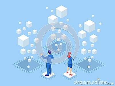 Isometric web banner Data Analysis and Statistics concept. Vector illustration business analytics, Data visualization Vector Illustration