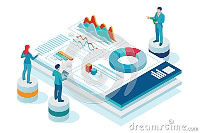 Isometric website and mobile website development concept. Website promotion and analytics, Social Media Marketing Vector Illustration