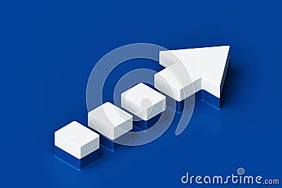 Isometric white fragmented arrow on blue background. Partnership, teamwork, step-by step growth, development and management Stock Photo