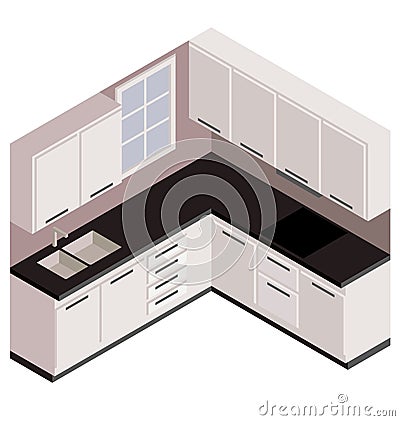 Isometric white kitchen Vector Illustration