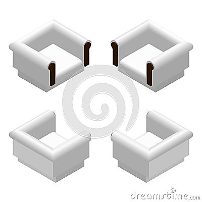 Isometric white soft armchair. Furniture design elements. Vector illustration. Vector Illustration