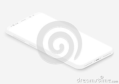 Isometric white vector smartphone. 3d realistic empty screen phone template for inserting any UI interface, test or Vector Illustration