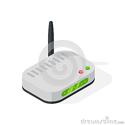 Isometric wi-fi modem router illustration isolated on white. Vector Illustration