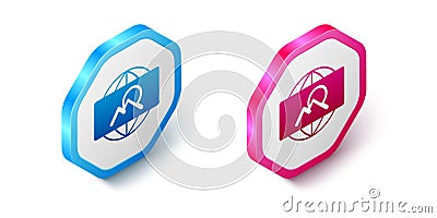 Isometric Wide angle picture icon isolated on white background. Panorama view. Hexagon button. Vector Stock Photo