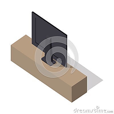 Isometric Wide Screen TV on Stand Vector Illustration