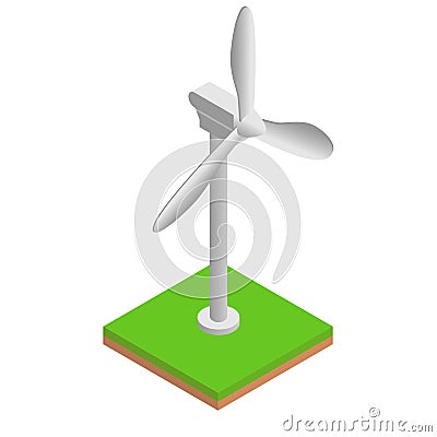Isometric wind turbine on green grass, modern alternative sustainability and eco-friendly energy Stock Photo