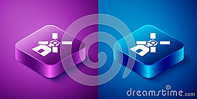 Isometric Windmill icon isolated on blue and purple background. Square button. Vector Vector Illustration