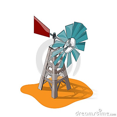 Isometric Windmill,Vintage Windmill Vector Illustration