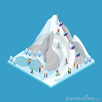 Isometric Winter Leisure Activity Concept Vector Illustration