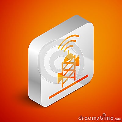 Isometric Wireless antenna icon isolated on orange background. Technology and network signal radio antenna. Silver Vector Illustration