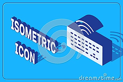 Isometric Wireless computer keyboard icon isolated on blue background. PC component sign. Internet of things concept Vector Illustration