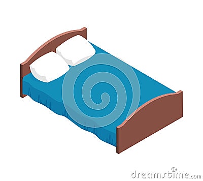 Isometric Wooden Bed Composition Cartoon Illustration