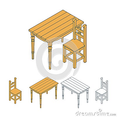 Isometric wooden furniture Vector Illustration