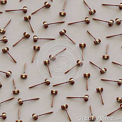 Isometric wooden gavels in a Tight Grid on a Simple Concrete Surface Stock Photo