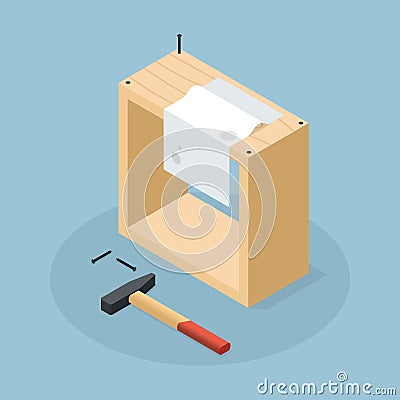 Isometric Woodworking Craft Vector Illustration Vector Illustration